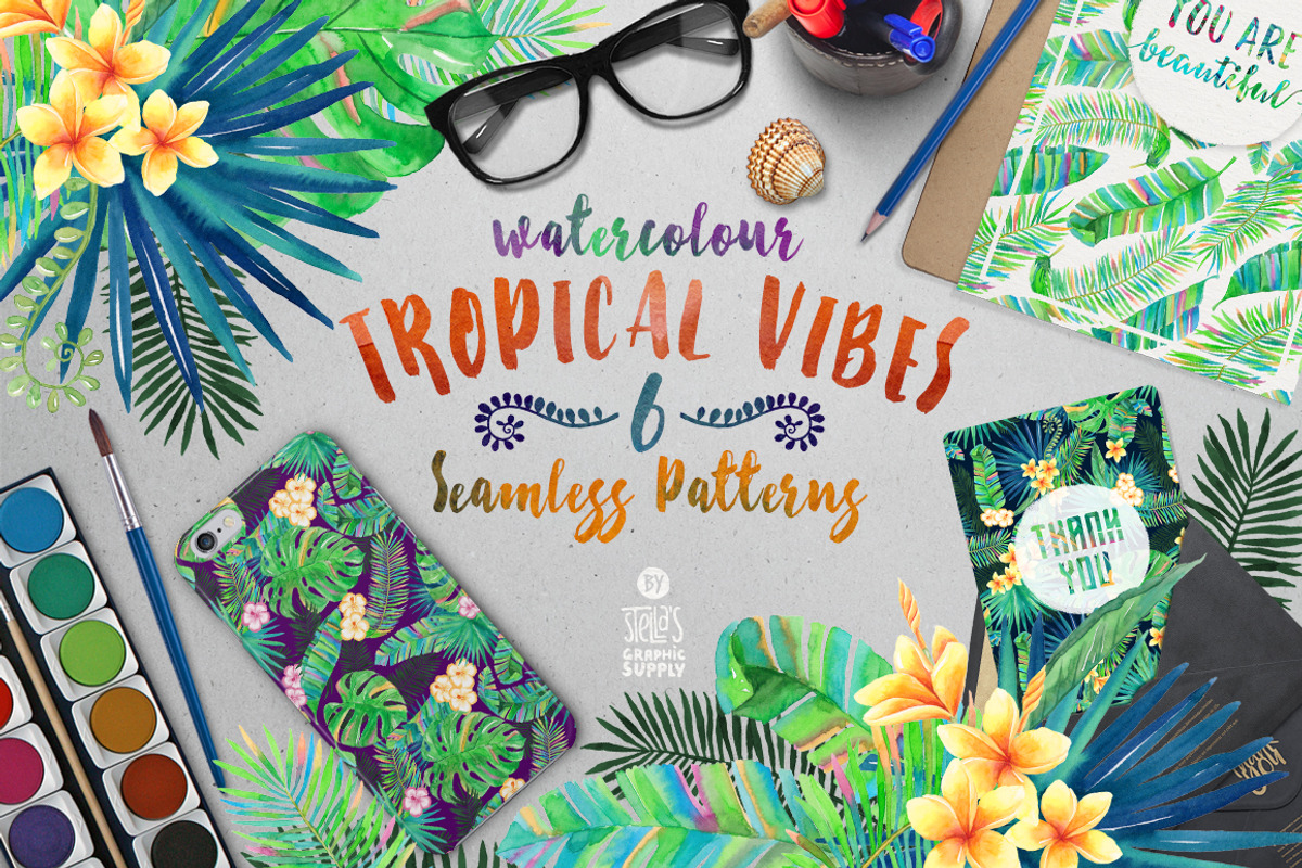 Tropical Vibes, Seamless Patterns, a Pattern Graphic by Stella's Graphic Supply (Photo 1 of 4)