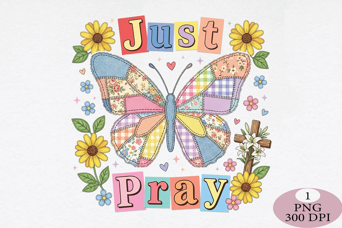 Just Pray Faux Quilted Religious PNG, an Illustration by Daily.Designs (Photo 1 of 5)