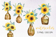 Watercolor Sunflowers Bundle PNG, a Decorative Illustration by PatternPalette (Thumbnail 4 of 12)