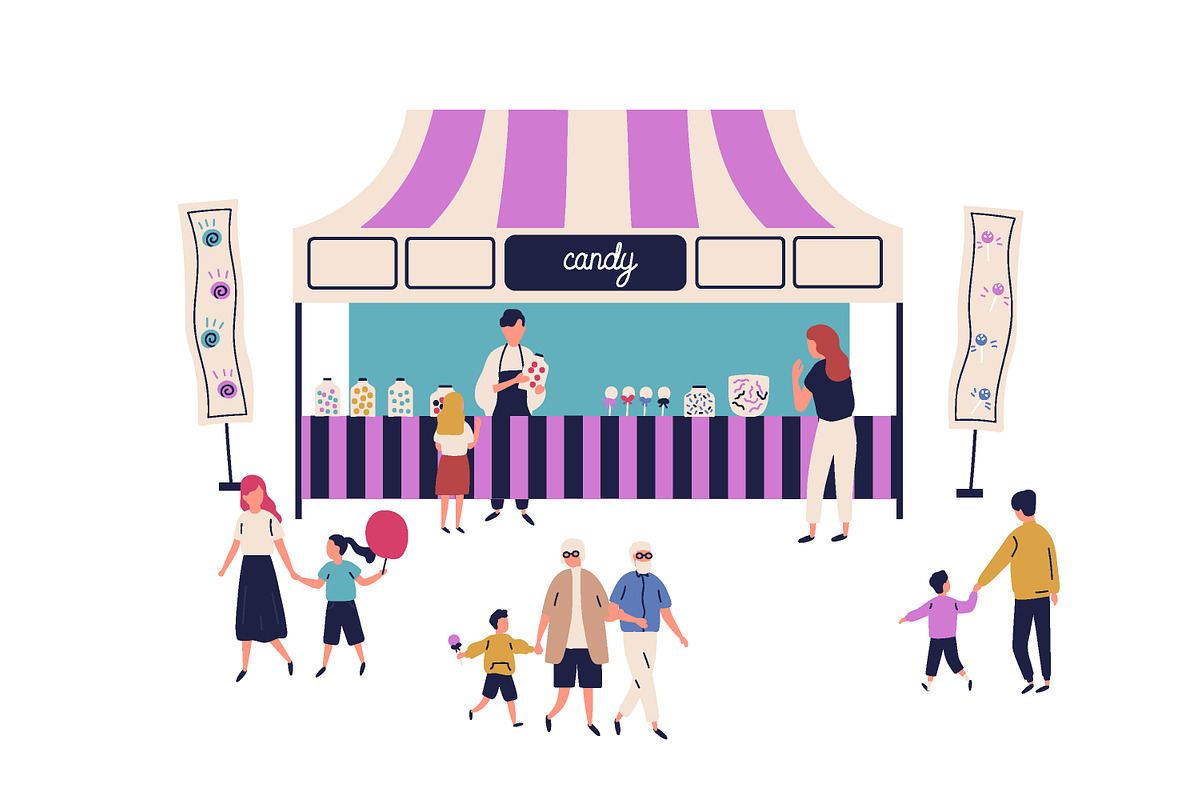 People buy sweets in candy shop, a Food Illustration by Good Studio (Photo 1 of 3)
