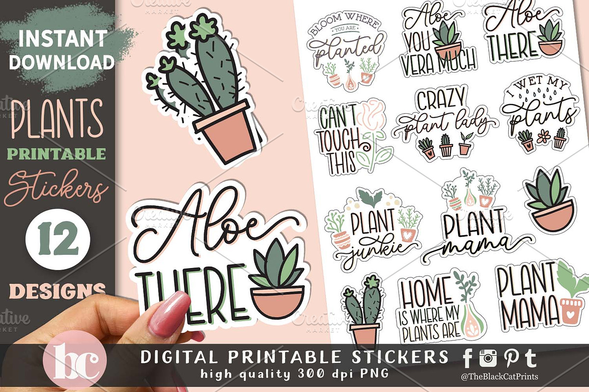 Funny Potted Plants Sticker Pack PNG, a Decorative Illustration by TheBlackCatPrints (Photo 2 of 2)