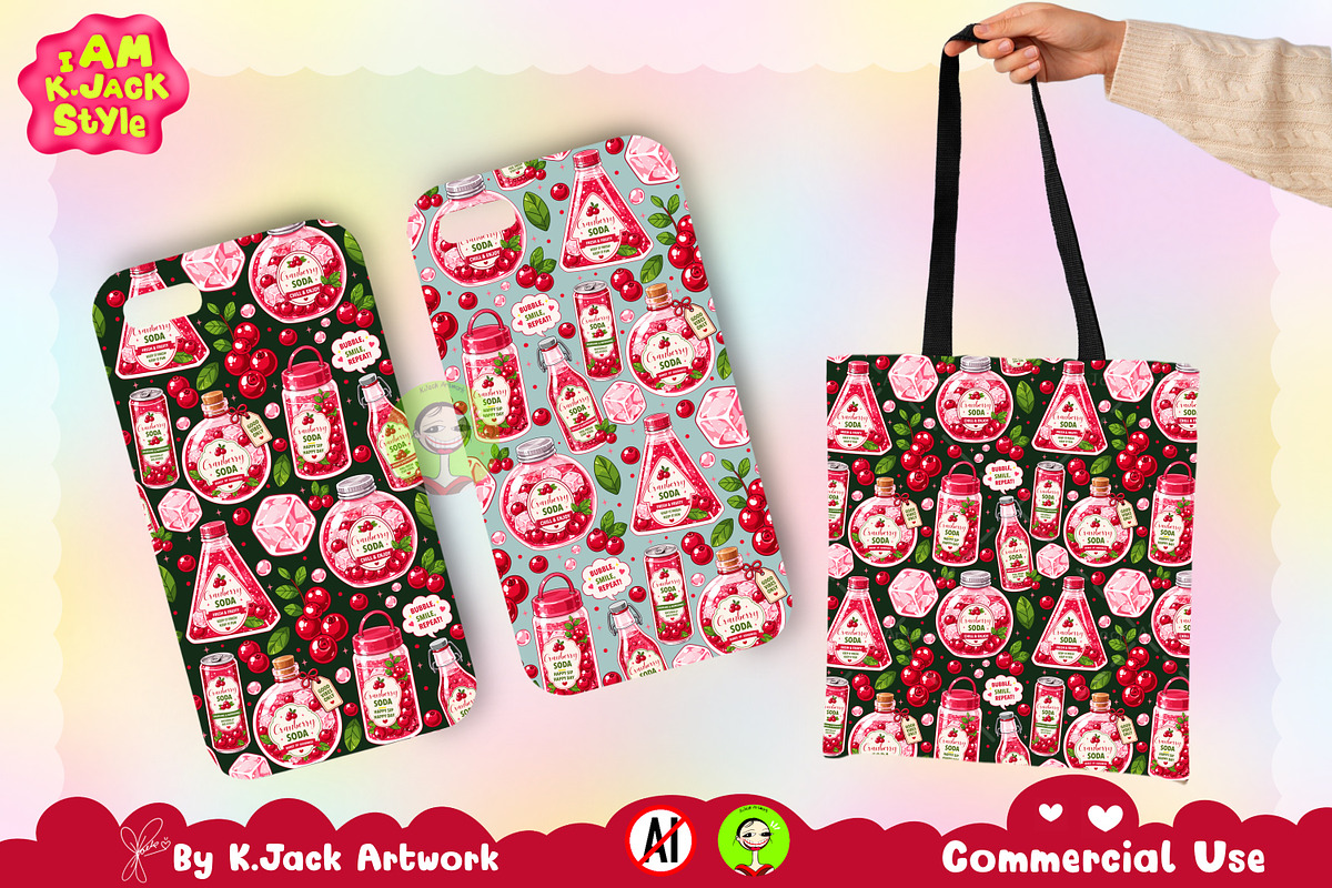 Cute Cranberry Soda Seamless Pattern, a Background Graphic by K.JackArtwork (Photo 4 of 8)