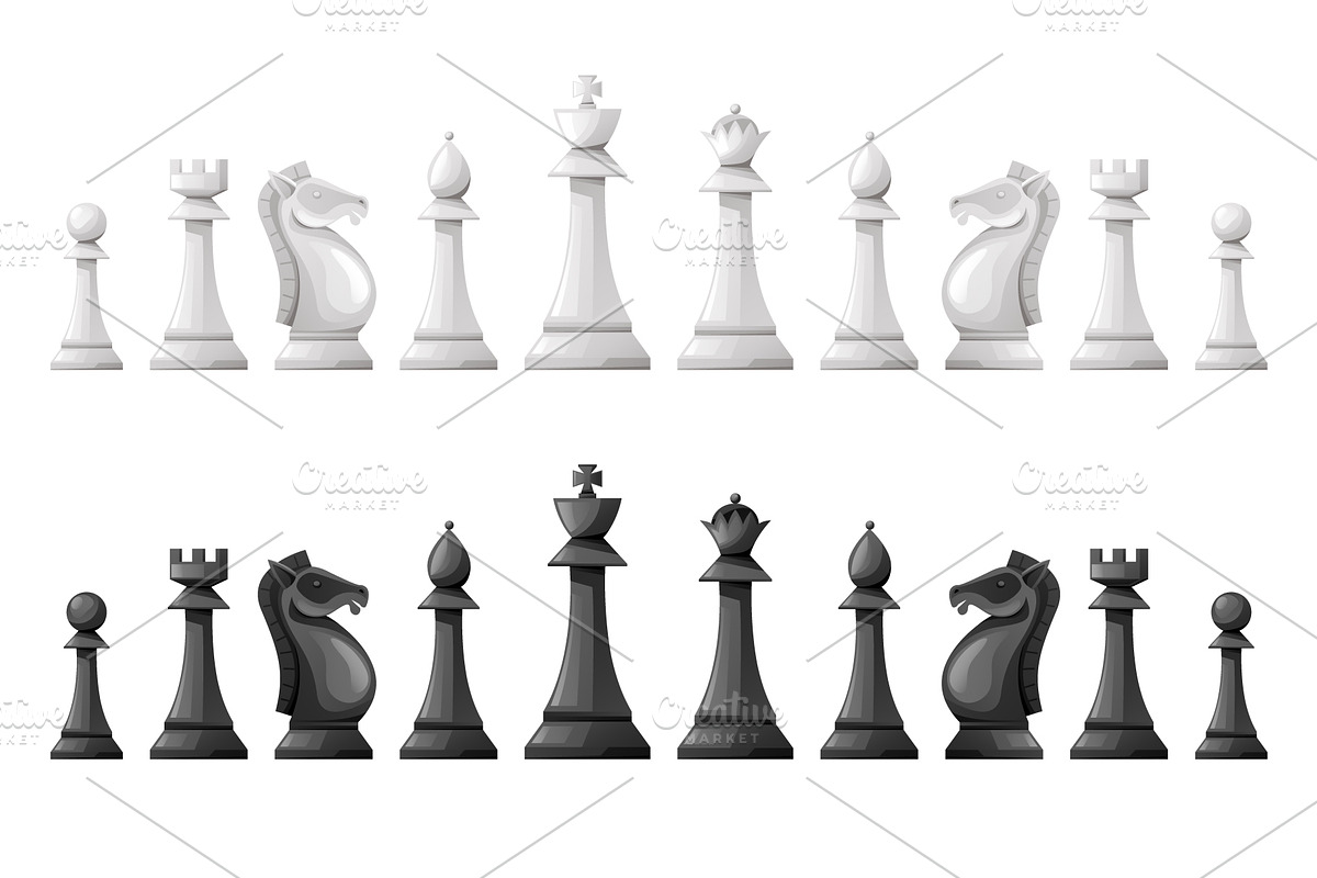 Black and white chess figure, an Illustration by PrettyVectors