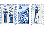 Hand drawn Amalfi coast postage, a Food Illustration by Zimages (Thumbnail 1 of 3)