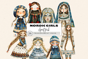 NORDIC SCANDINAVIAN GIRLS CLIPART, a Person Illustration by Daring Digies
