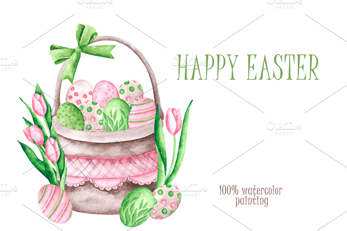 Easter watercolor set. Happy Easter!, an Illustration by SabinaWatercolorArt (Photo 16 of 16)