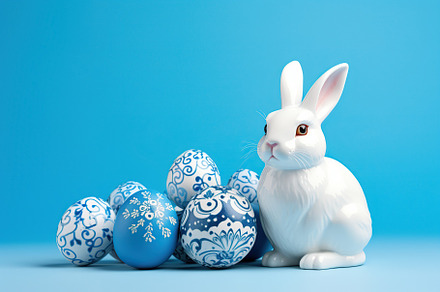 Colorful easter eggs with ceramic bunny, a Holiday Photo by AlyaAnd