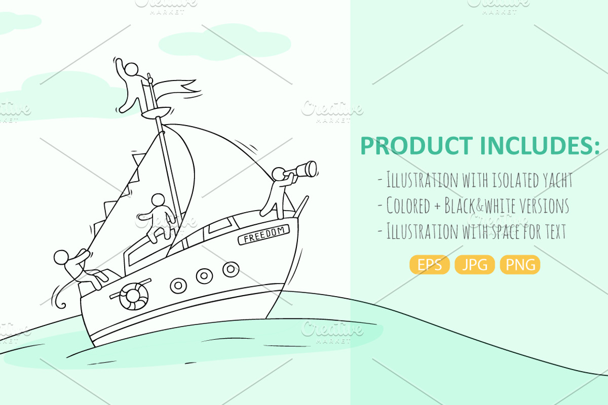 Cartoon yacht with little People, an Object Illustration by Sapunkele (Photo 2 of 2)