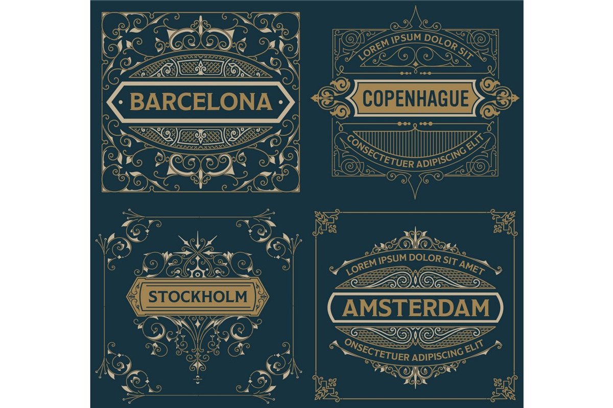 Set of 4 vintage labels, a Card Template by OneVectorStock (Photo 2 of 2)