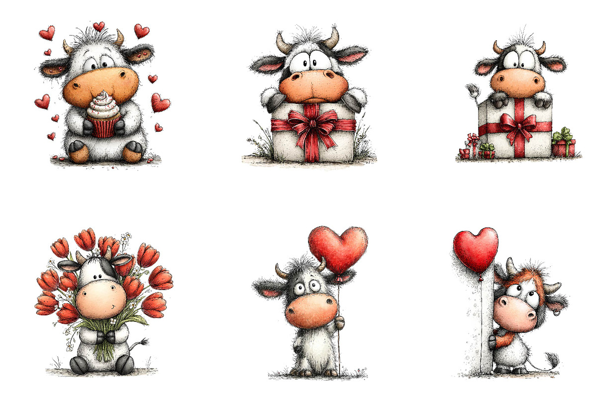 funny peeking valentine cow clipart, an Illustration by CreationArt (Photo 4 of 7)