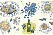 Hand drawn italian seafood pasta set, a Food Illustration by Zimages (Thumbnail 2 of 3)