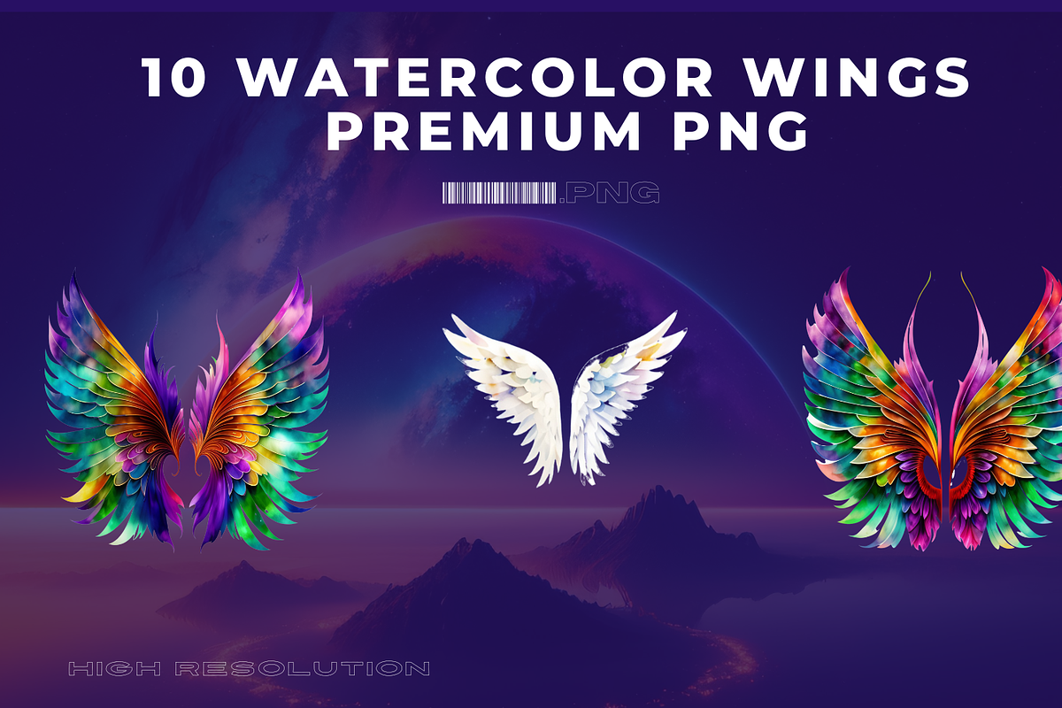 Watercolor Wings Premium PNG, a Decorative Illustration by Graphicspixel (Photo 1 of 4)