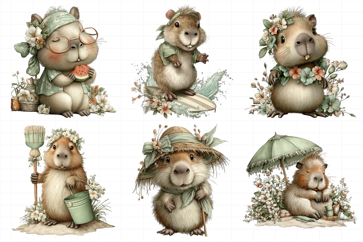 Summer Funny Capybara Clipart, an Illustration by Daily.Designs (Photo 4 of 8)