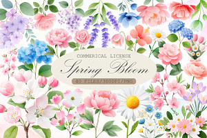 Spring Bloom Watercolor Clipart Set, an Illustration by Sublimation Artist