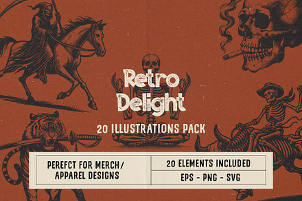 Retro Delight: 20 Illustrations Pack, an Illustration by elliazidi.designs