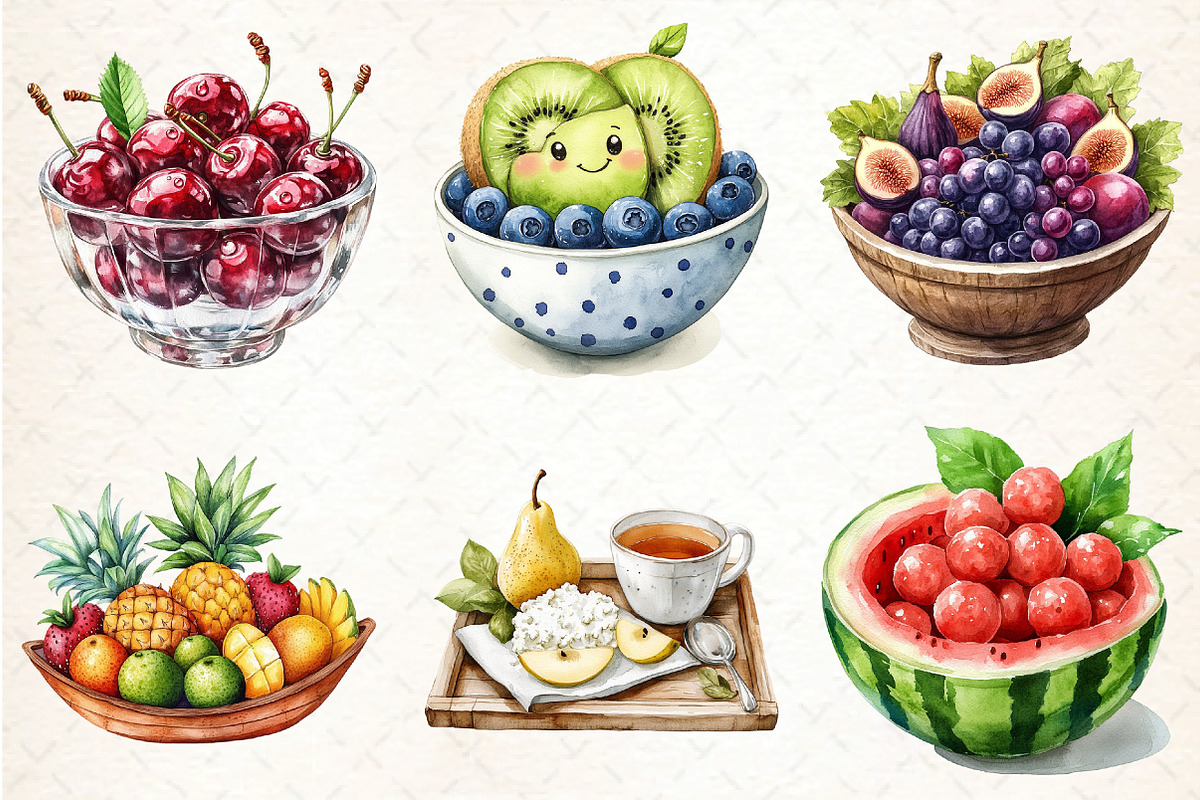 Watercolor Fruit Bowl Clipart Bundle, an Illustration by DreamCafeArt (Photo 3 of 7)
