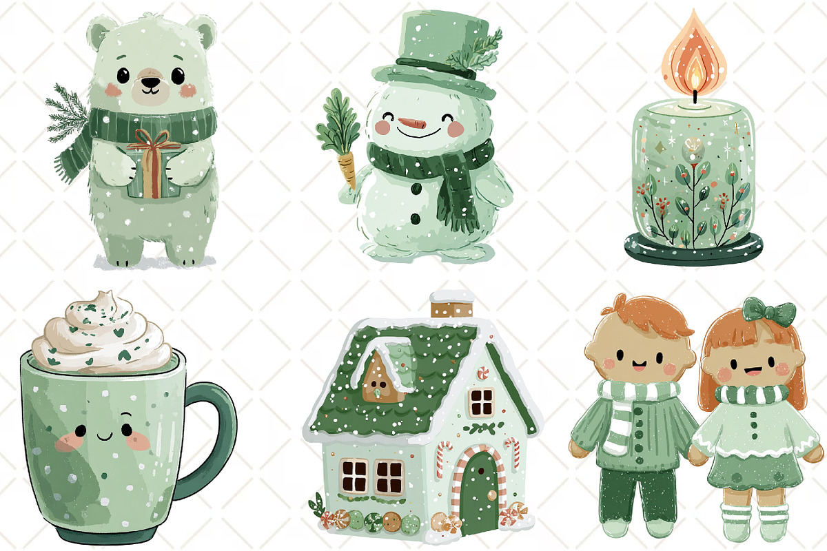 Watercolor Cute Christmas Clipart, an Illustration by Black Bird Studio (Photo 6 of 6)
