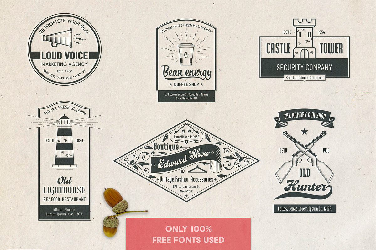 Vintage logos set 03, a Branding & Logo Template by Genestro Shop (Photo 2 of 3)