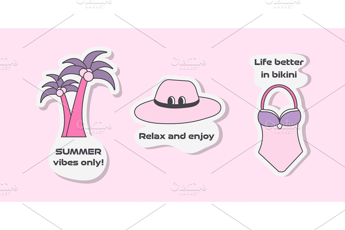 Cute summer travel stickers with, an Illustration by okskukuruza