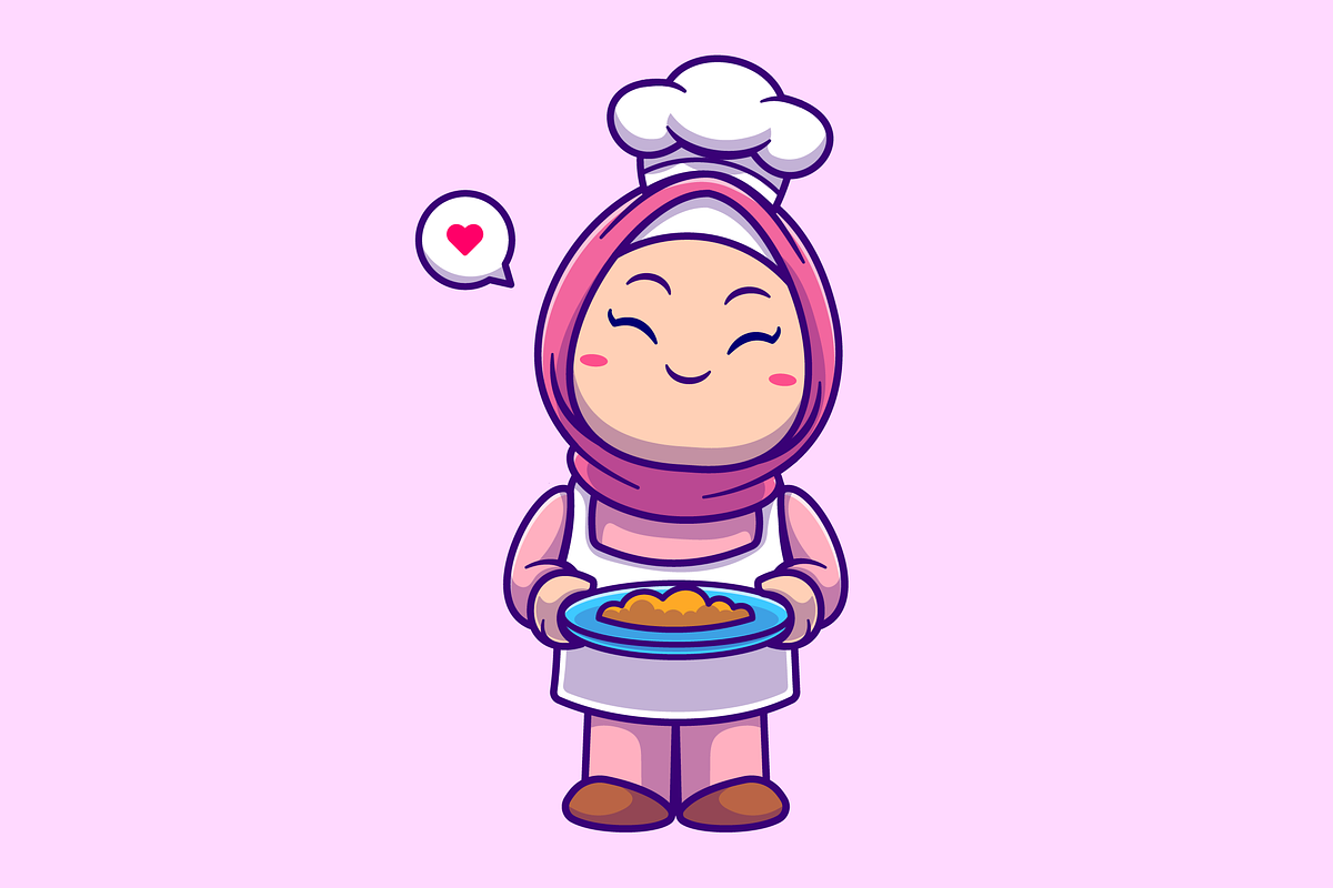 Cute Chef Girl Hijab Cooking Food, a Person Illustration by Catalyst Labs (Photo 1 of 3)