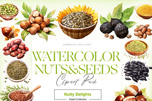 Watercolor Nuts and Seed, Walnut PNG, a Food Illustration by BrushstrokeArtGB