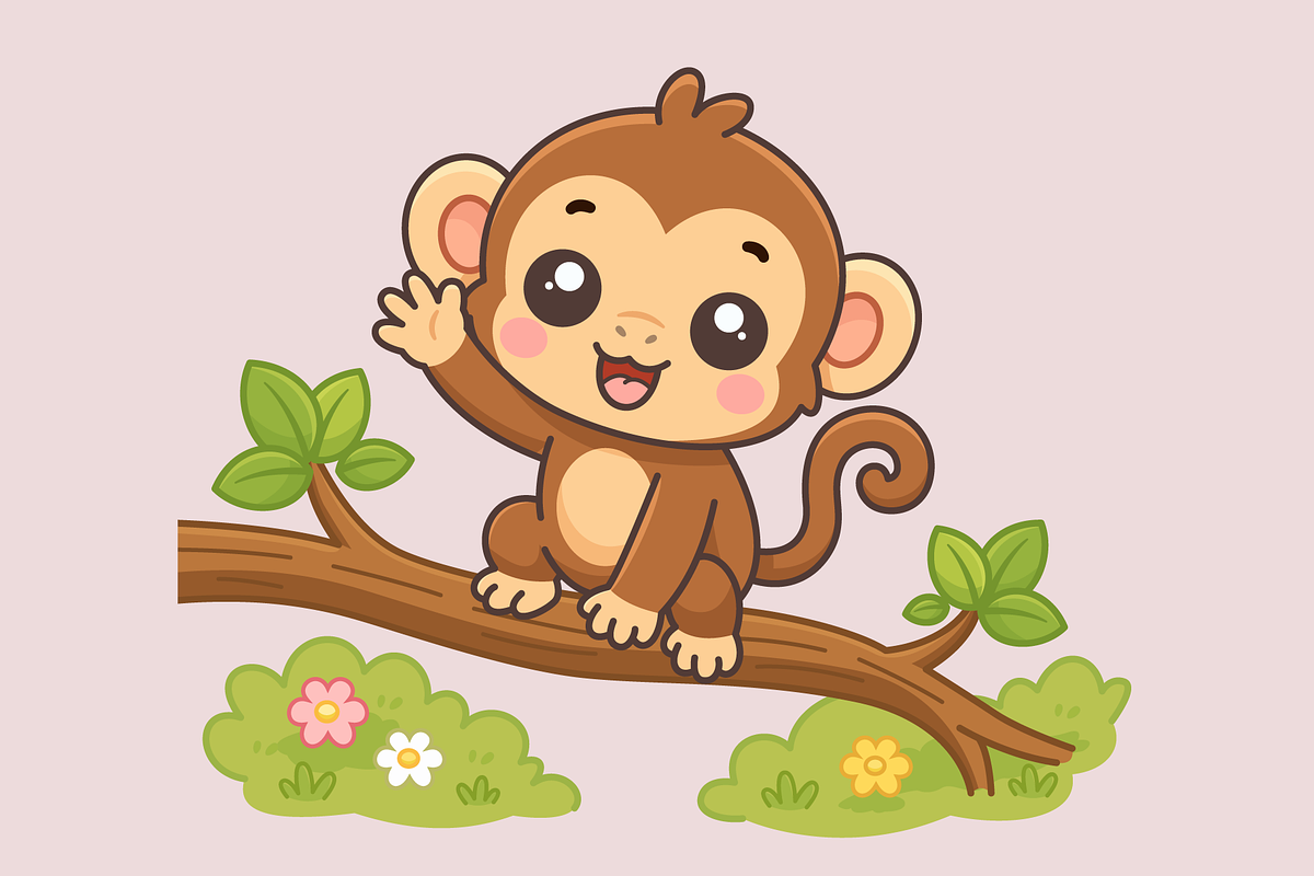 Monkey Sitting on Tree in Forest, an Animal Illustration by Artpon Illustration (Photo 3 of 3)