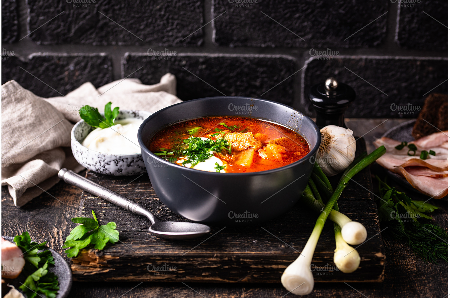 Traditional Ukrainian borsch with, a Food & Drink Photo by Yulia Furman