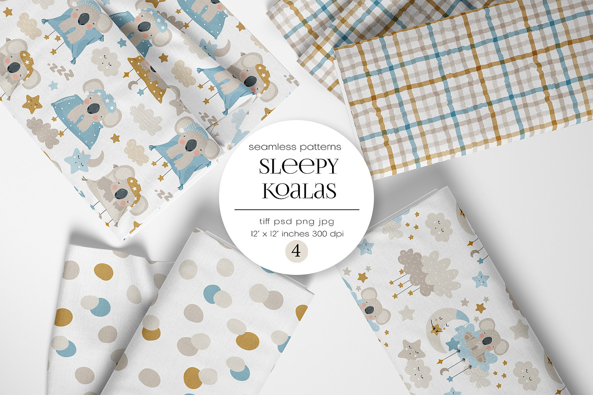 Sleepy Koalas – Seamless Patterns, a Pattern Graphic by PROTEA Watercolor Studio (Photo 1 of 8)