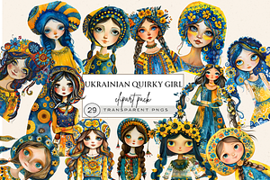 WHIMSICAL UKRAINIAN GIRL CLIPART, a Person Illustration by Daring Digies