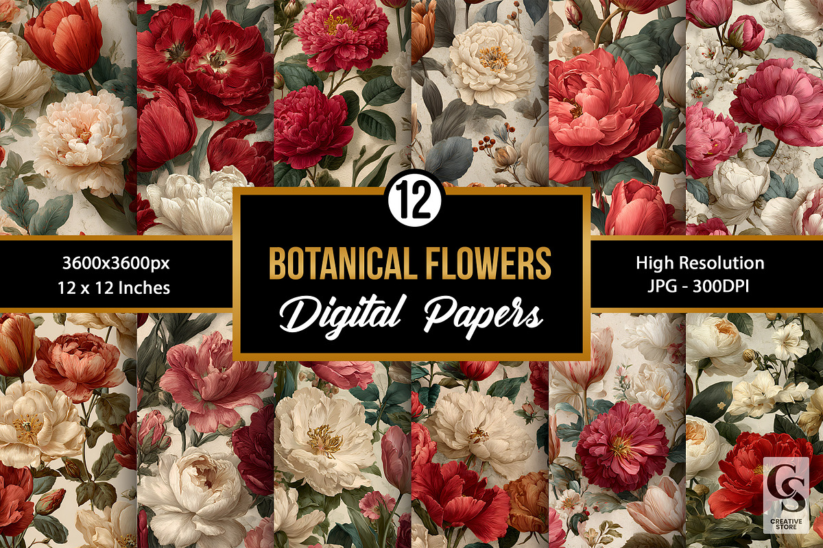 Large Botanical Flowers Pattern, a Pattern Graphic by Creative Store (Photo 1 of 5)