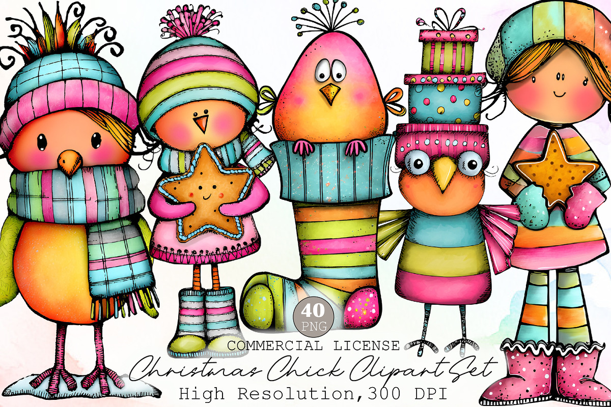 Whimsical Christmas Chick Clipart, an Illustration by Sublimation Artist (Photo 1 of 6)