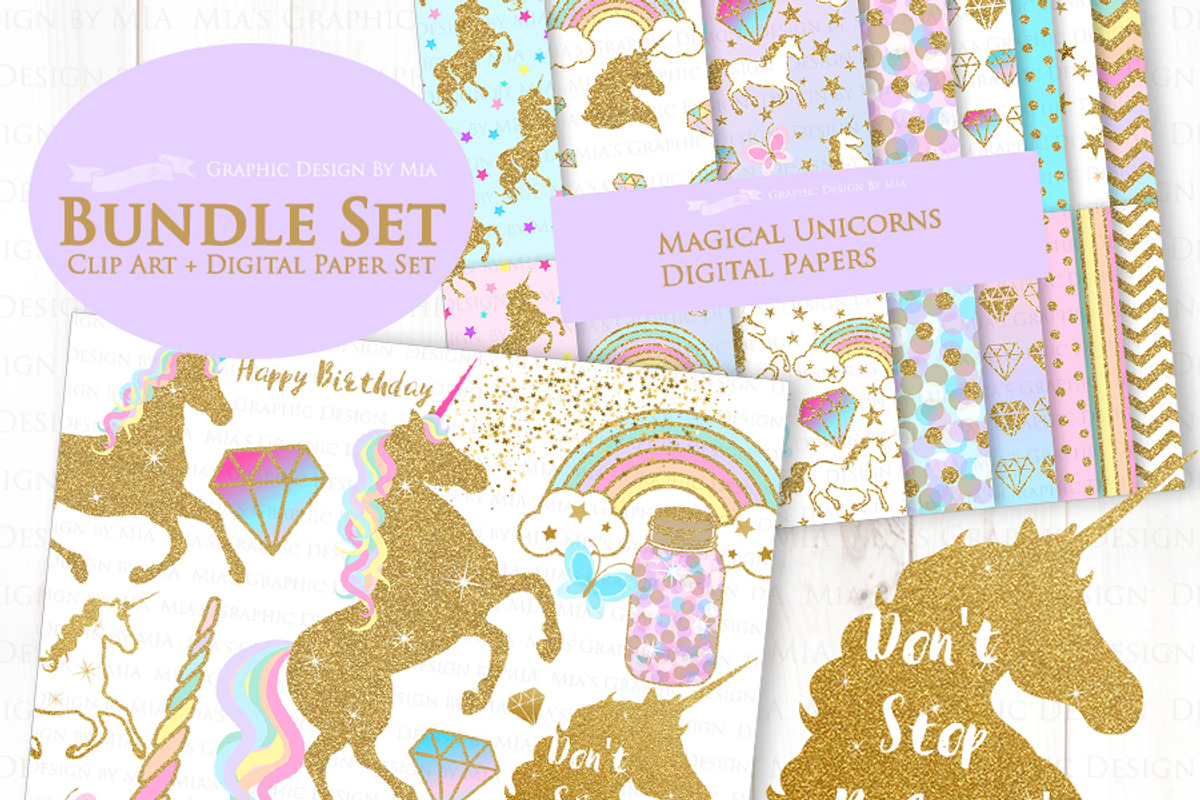 Magical Unicorns, Einhorn, Gold, an Illustration by Mia's Graphic Design (Photo 3 of 11)