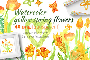 Watercolor Yellow Spring Flowers