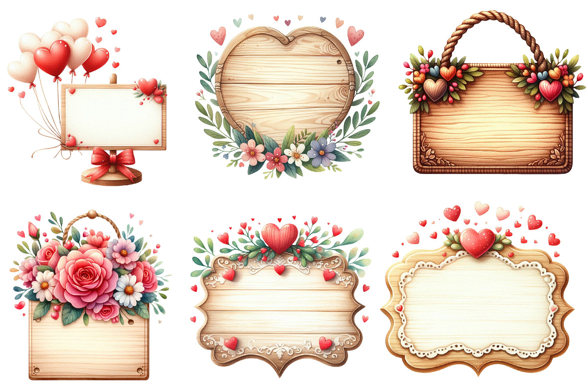 Valentine Wooden Signs Clipart, an Illustration by Designworld (Photo 3 of 5)