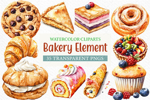 Watercolor Bakery Element Clipart, an Illustration by Craft Nest