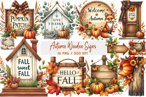 Autumn Wooden Signs Clipart, an Illustration by DreamArtGraphic