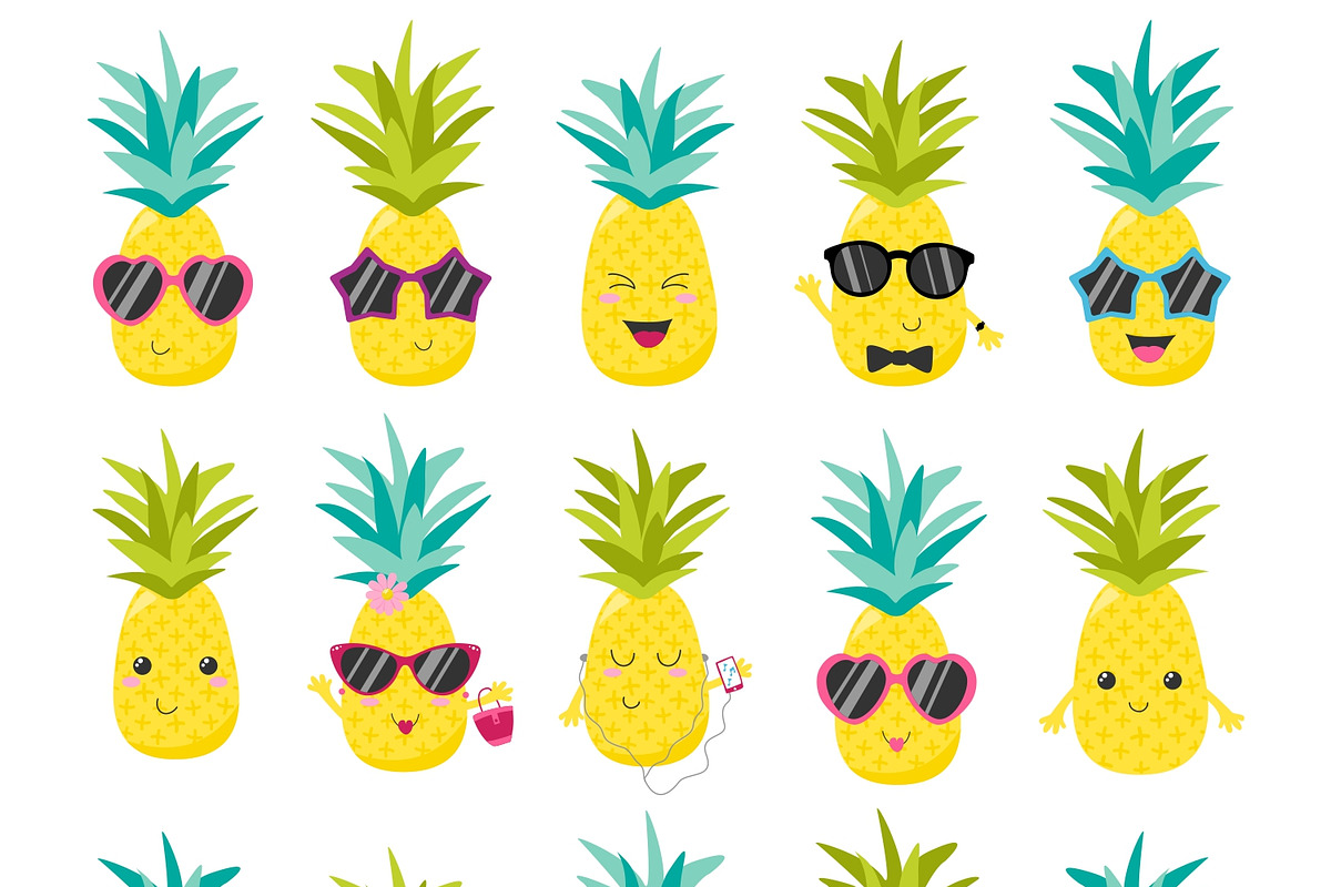 Pineapple Friends Clipart and SVG, a Food Illustration by Huckleberry Hearts (Photo 3 of 3)