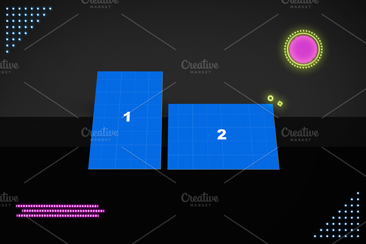 Neon Business Cards Mockup, an Advertising Mockup by Qaleb Studio