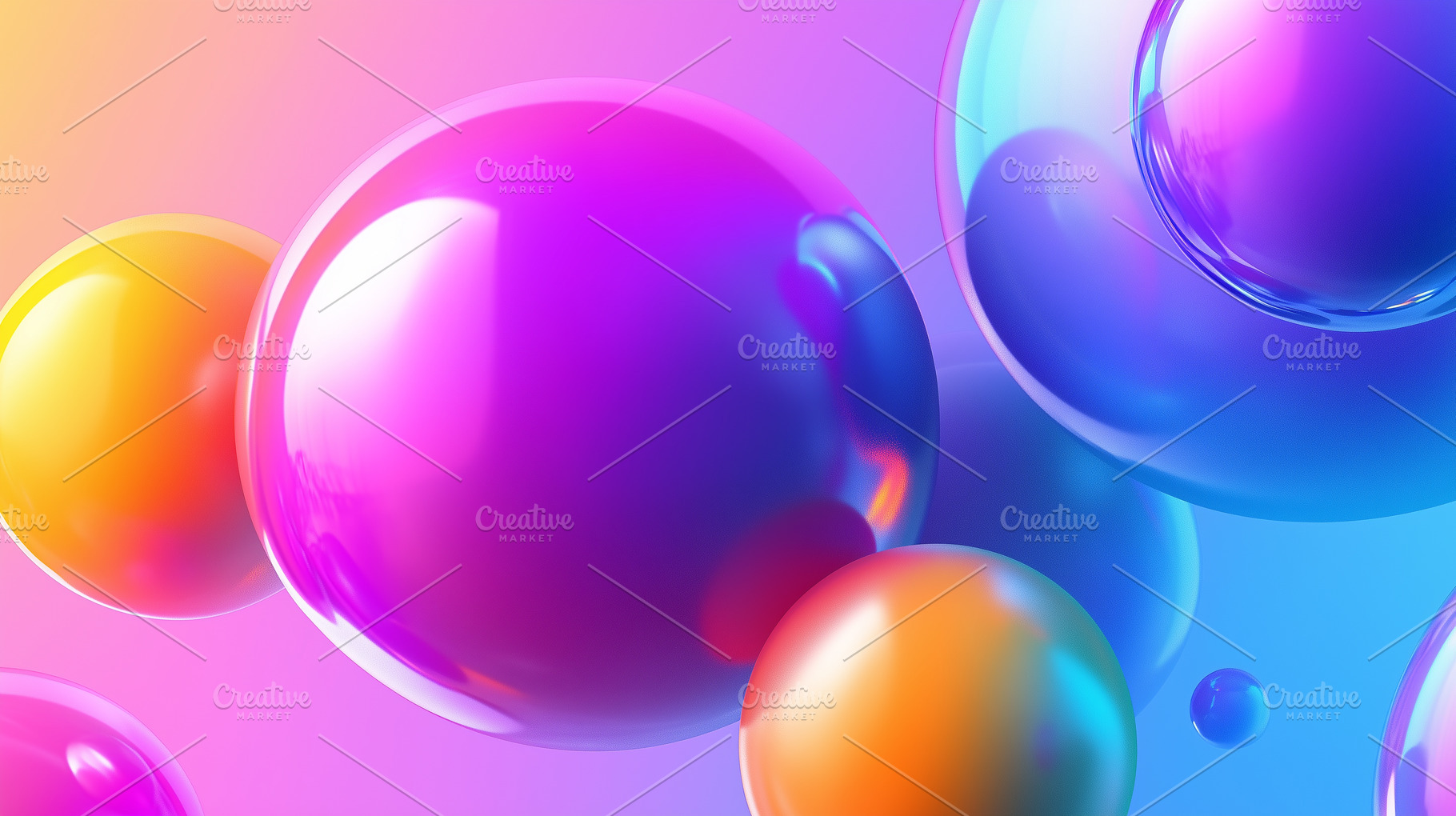 Colorful 3D bubbles float against, a Background Photo by MistyDay