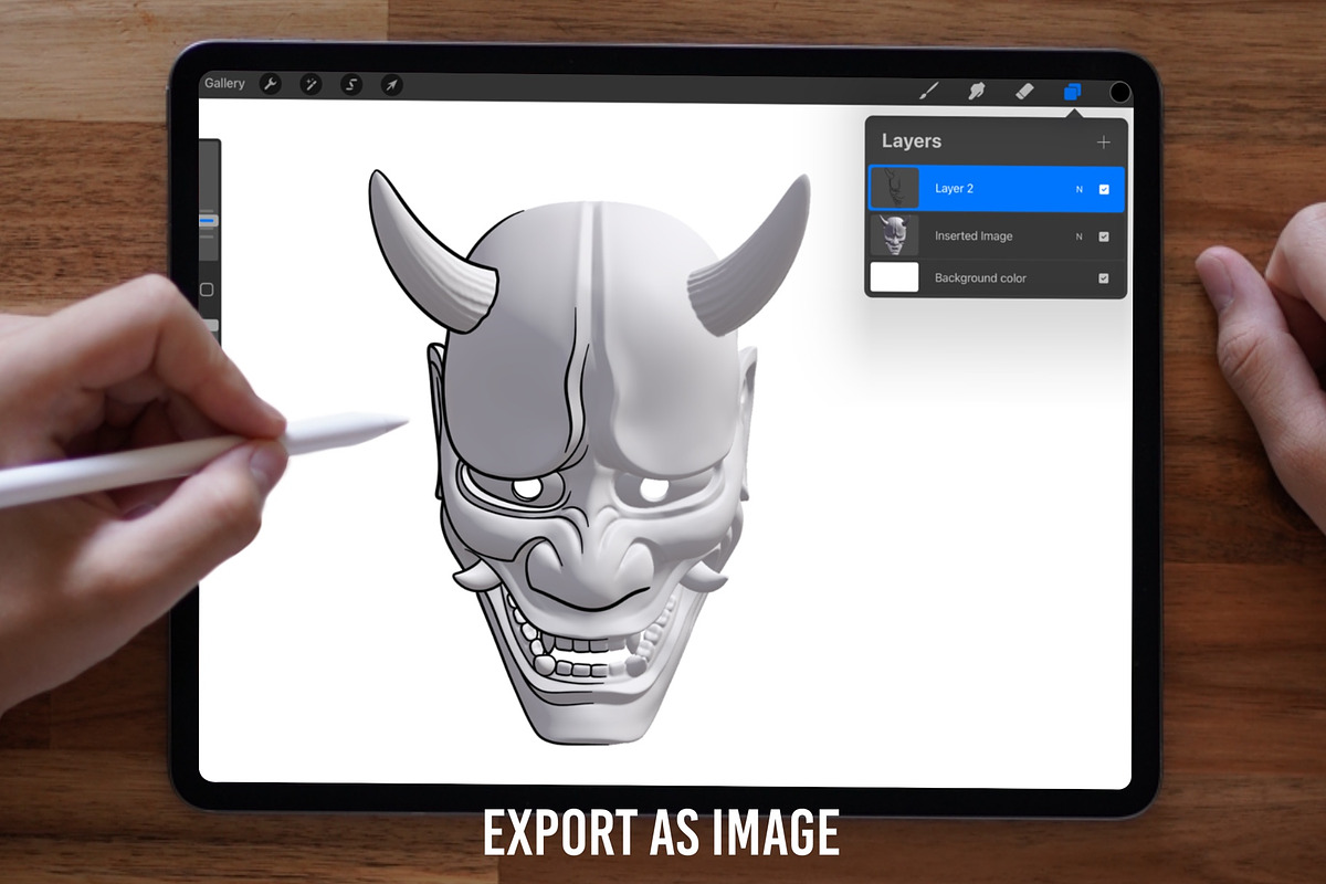 Hannya Mask 3D Model for Procreate, an Object 3D Model by InkRef (Photo 6 of 6)