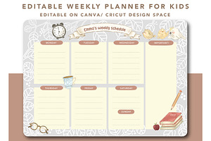 Weekly Planner For Kids, Timetable