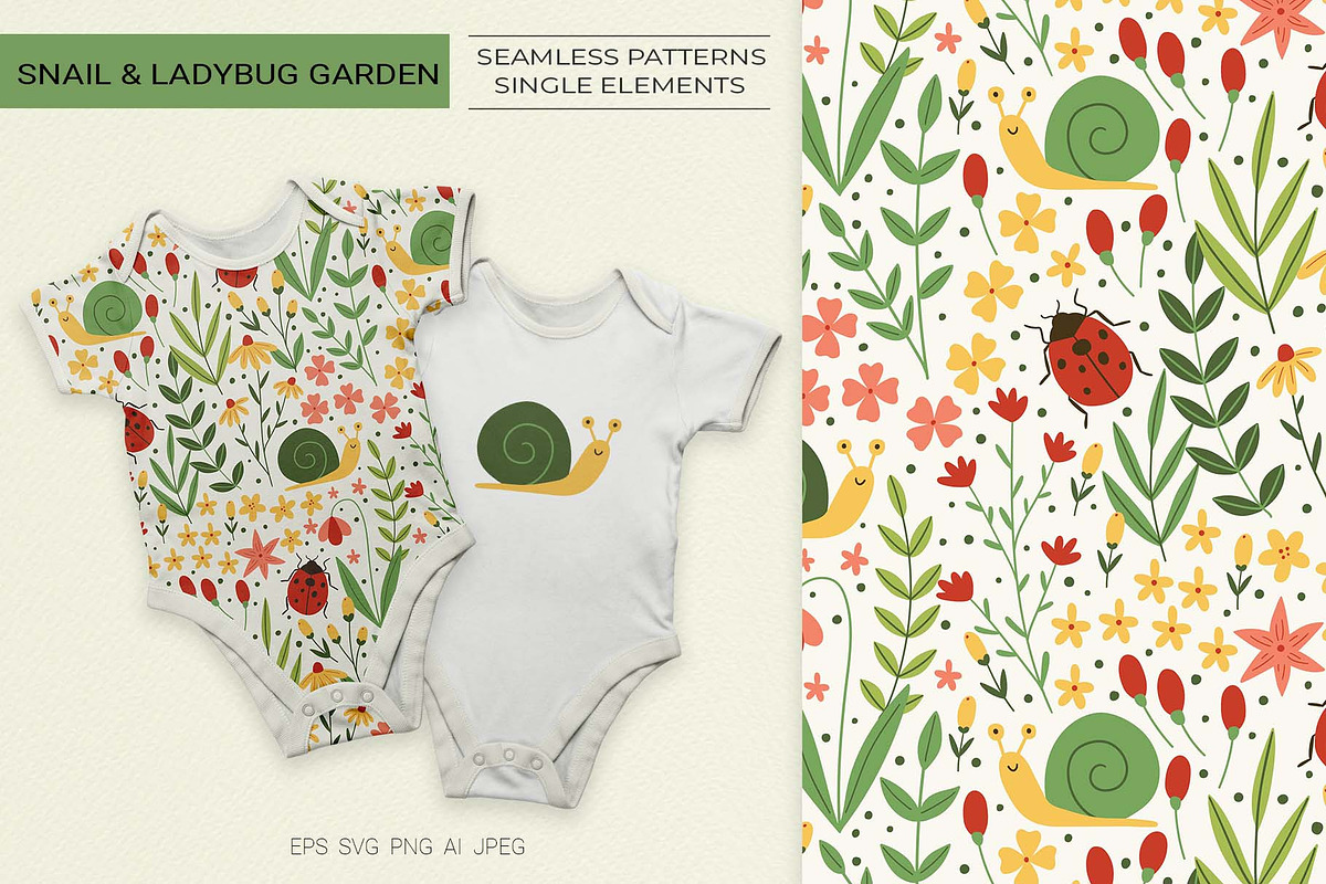 Snail & Ladybug Garden Set, a Pattern Graphic by Irina Ostapenko (Photo 1 of 5)