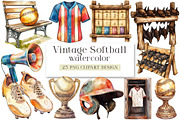 Vintage Softball Clipart, a Seasonal Illustration by DreamArtGraphic (Thumbnail 1 of 4)