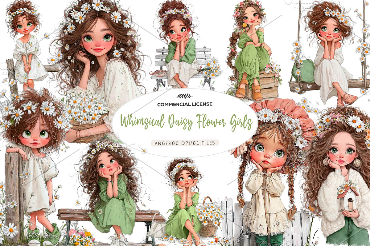 Whimsical Daisy Flower Girls, a Seasonal Illustration by CreationArt (Photo 1 of 7)