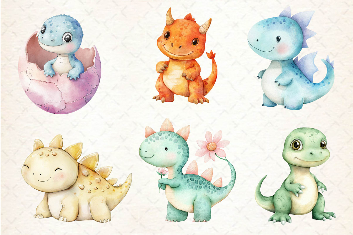 Dinosaurs Watercolor Clipart, an Illustration by Dream Creation (Photo 4 of 5)
