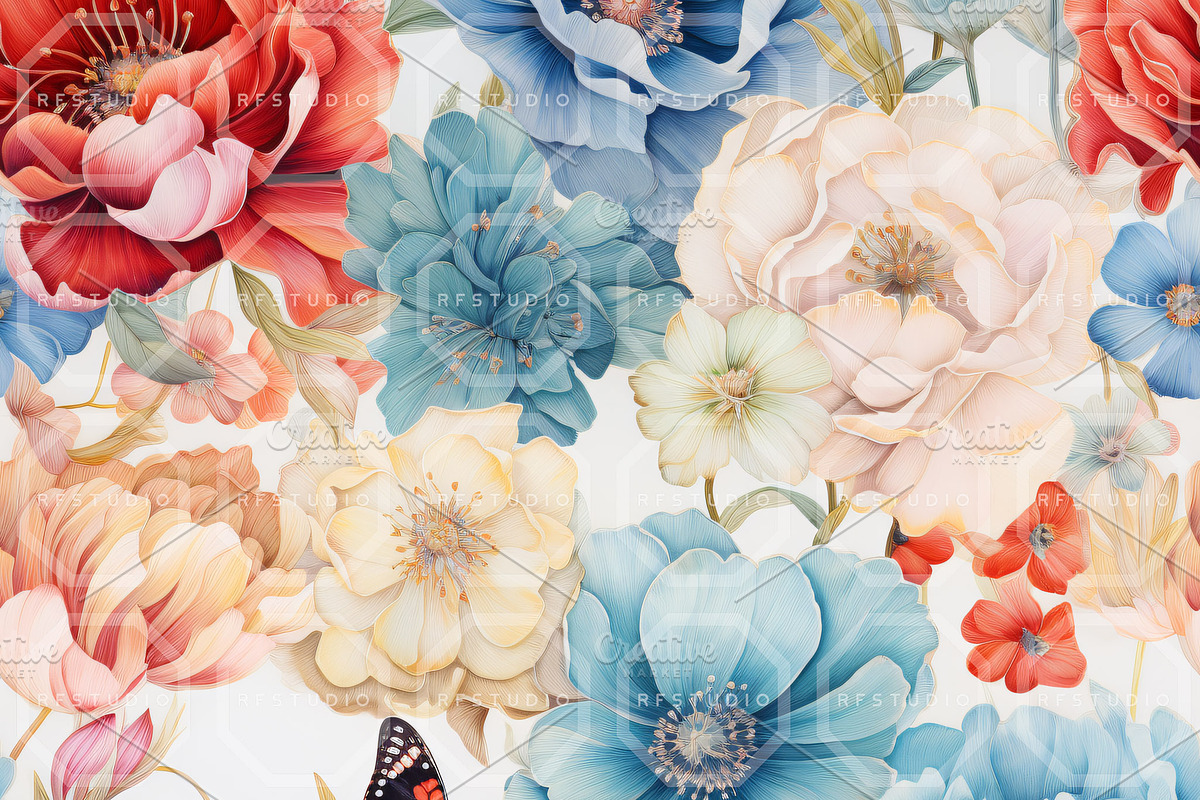 FLORAL FLUTTER. Seamless Pack, a Texture Illustration by RefinedFantasyStudio (Photo 4 of 9)