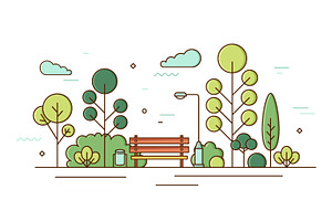 City Park Line Art Illustration