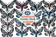 Watercolor Gothic Moth Clipart, an Illustration by DreamCafeArt (Thumbnail 1 of 7)