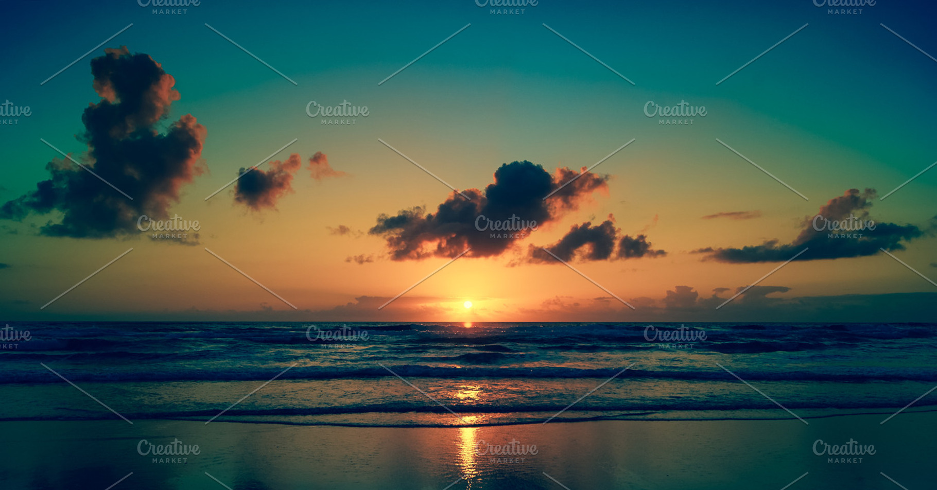 Red and blue waves featuring sea, waves, and sunset
