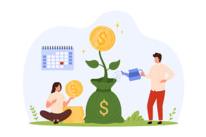 Growing Money Plant Income Growth, a Finance Illustration by Flashvector